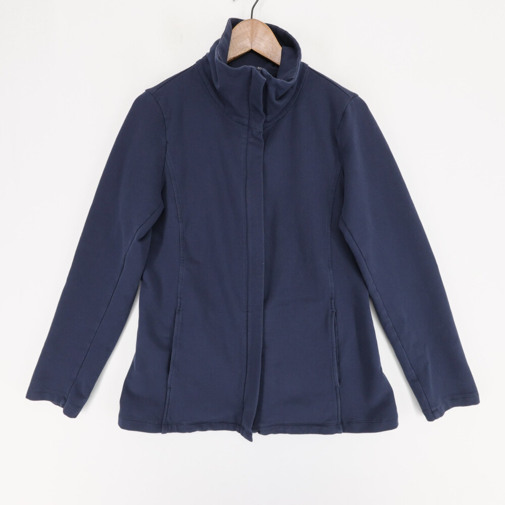 Eileen Fisher Jacket Womens M Navy Blue Full Zip Stand Collar Stretch Knit
